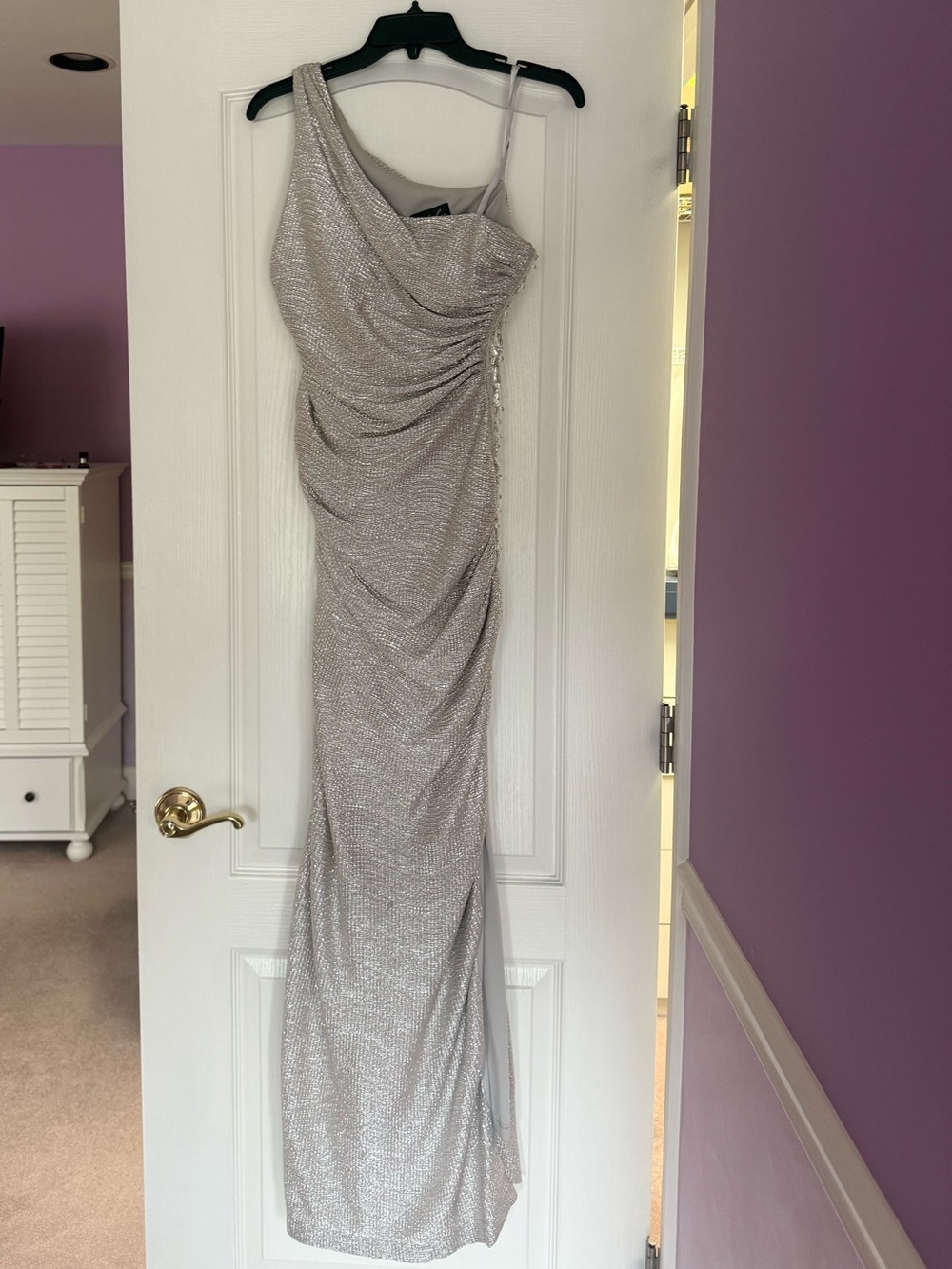 Light Gold One-Shoulder Ruched Evening Dress
